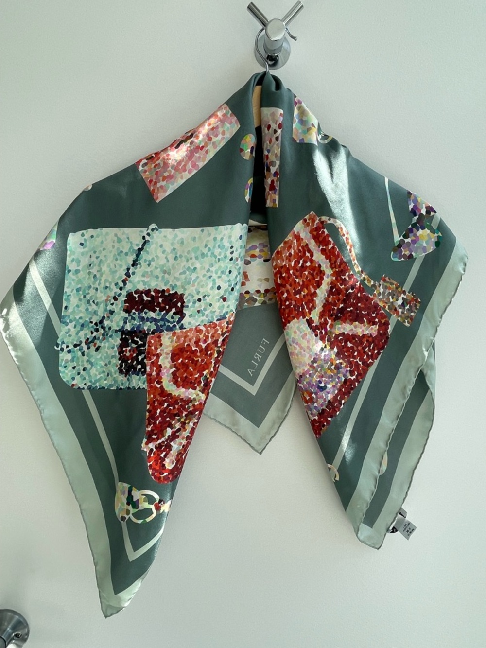 Furla Multicolor Abstract Print Green 100% Silk Scarf